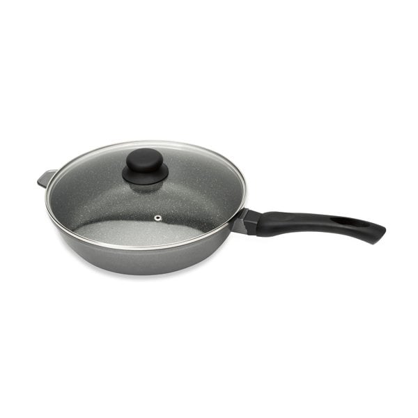 Sauteuse revêtement Dur comme la pierre 28 cm et couvercle en verre Mathon - Mathon - 1