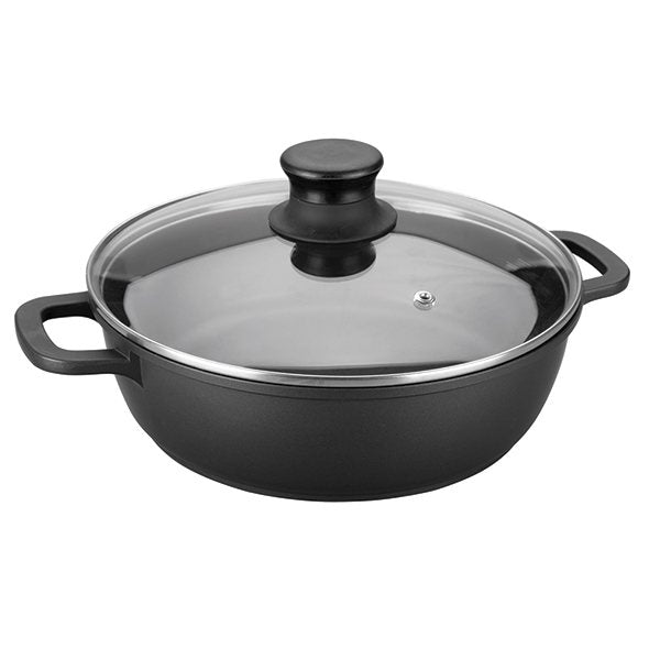 Faitout fonte avec couvercle en verre 32 cm noir Lacor - Mathon