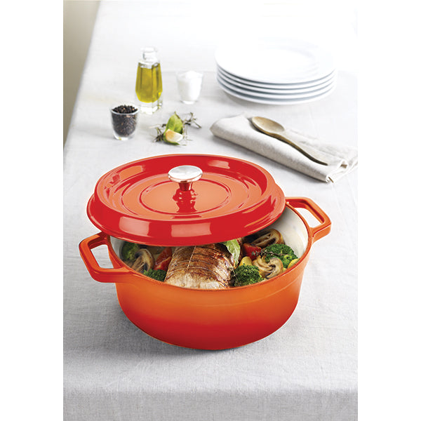 Lot cocotte en fonte ronde orange 28 cm 5,6 L et 2 gants anti-chaleur grand modèle (taille 10) Mathon - Mathon - 2