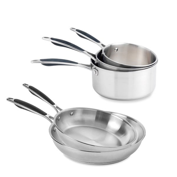 Lot 3 casseroles 16, 18 et 20 cm et 2 poêles 24 et 28 cm tout inox Excell