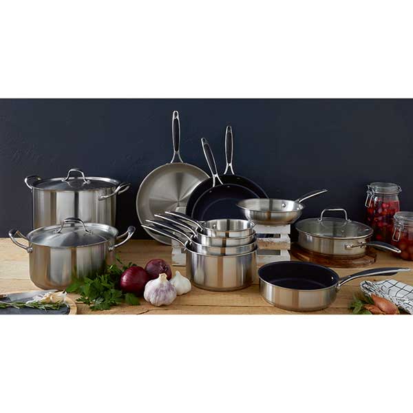Lot 3 casseroles 16, 18 et 20 cm et 2 poêles 24 et 28 cm tout inox Excell