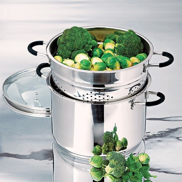 Lot marmite haute inox Rapid Cook avec couvercle et élément vapeur 26 cm 8,5 L Mathon - Mathon - 2