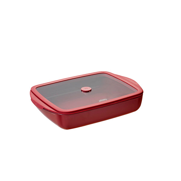 Plat à four rectangulaire en verre borosilicate avec couvercle Grenat 1,6L Pebbly - Mathon - 1