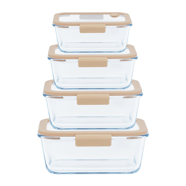 4 boîtes de conservation sous vide 460 ml, 800 ml, 1200 ml et 1900 ml et pompe sous vide  Pebbly - Mathon - 1