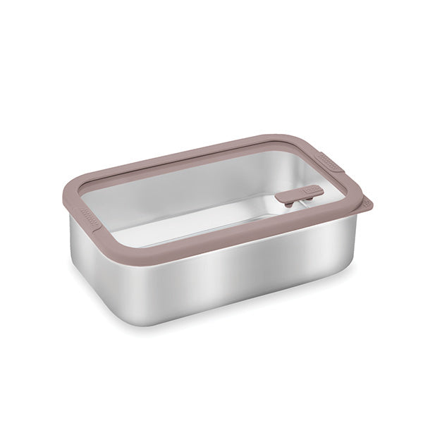 Boîte de conservation rectangulaire en inox avec couvercle en verre 1 L compatible micro-ondes  Mathon - Mathon - 1