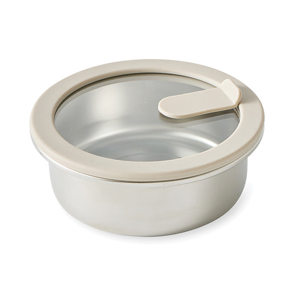 Boîte de conservation ronde en inox avec couvercle en verre 450 ml compatible micro-ondes  Mathon - Mathon - 1