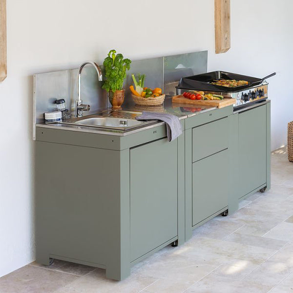 Meuble avec évier cuisine extérieure coloris sauge Modulo ENO - Mathon - 2